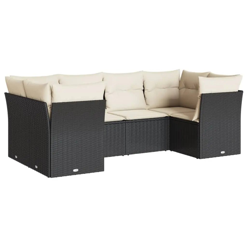 6 Piece Outdoor Black Poly Rattan Sofa Set