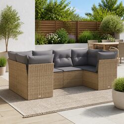 Garden Sofa Set 6 Piece Outdoor Furniture Patio Sectional Beige with Cushions