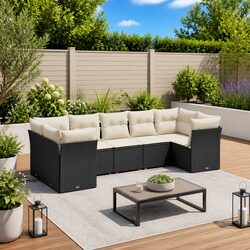 7 Piece Garden Sofa Set Outdoor Furniture Patio Lounge Black with Cushions