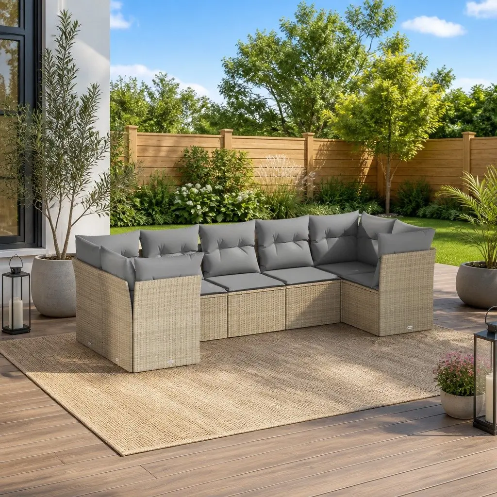 7 Piece Modular Garden Sofa Set with Beige Cushions