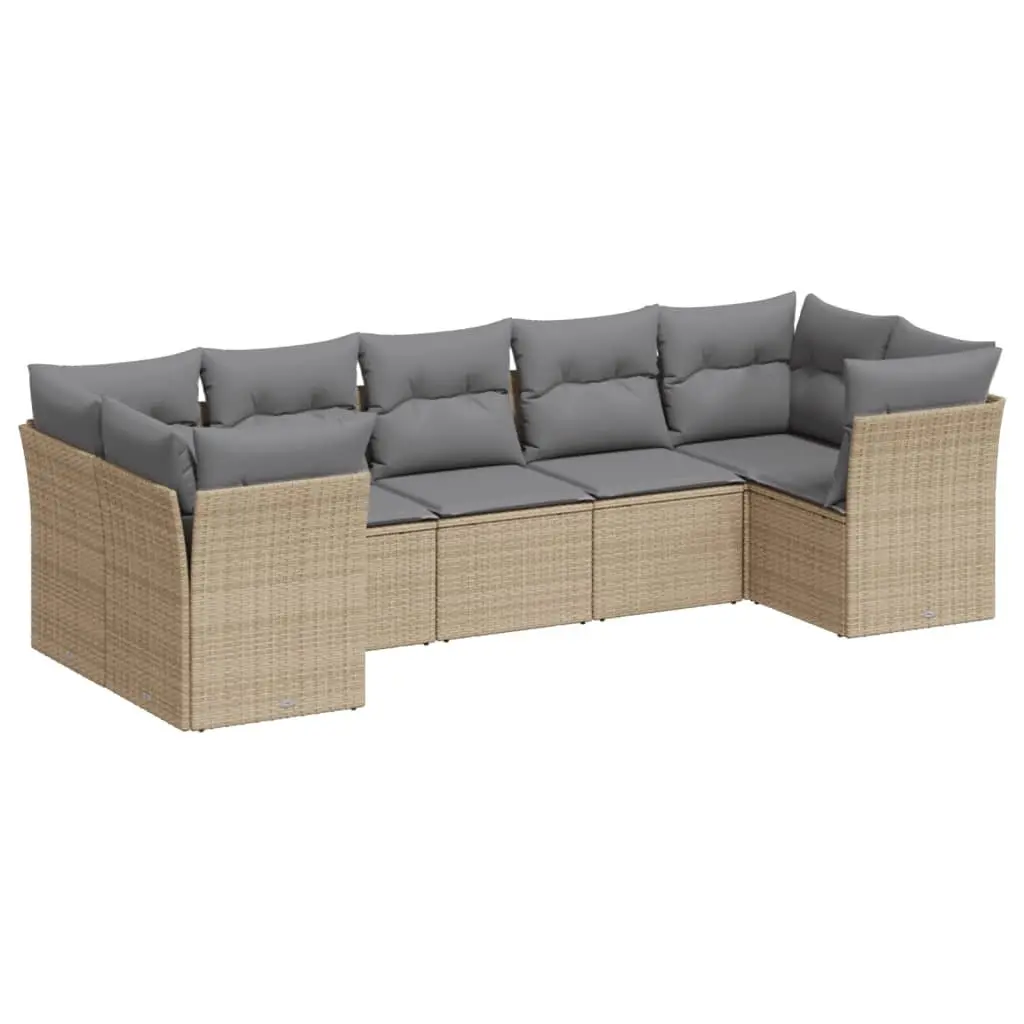 7 Piece Modular Garden Sofa Set with Beige Cushions