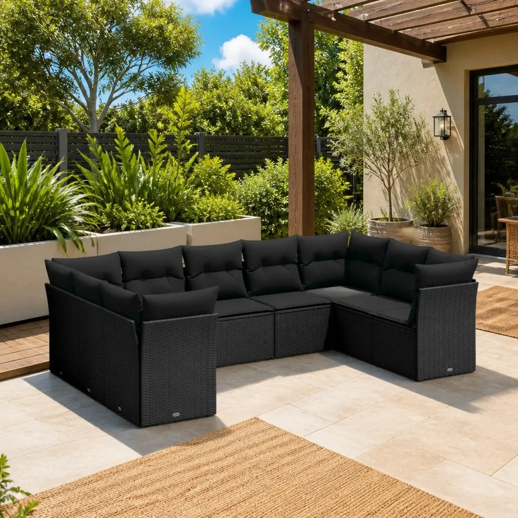 Outdoor Sofa Set 9 Piece Black Rattan