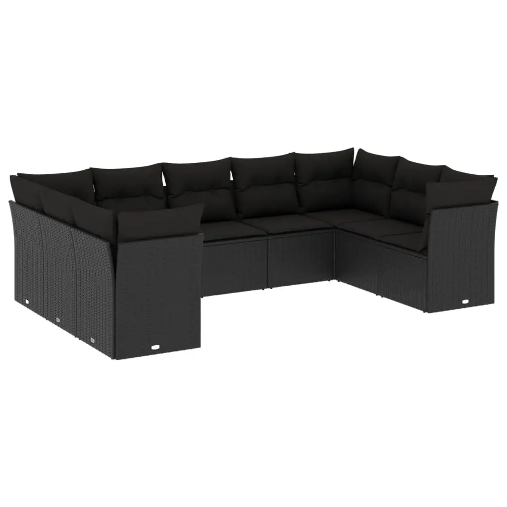 Outdoor Sofa Set 9 Piece Black Rattan