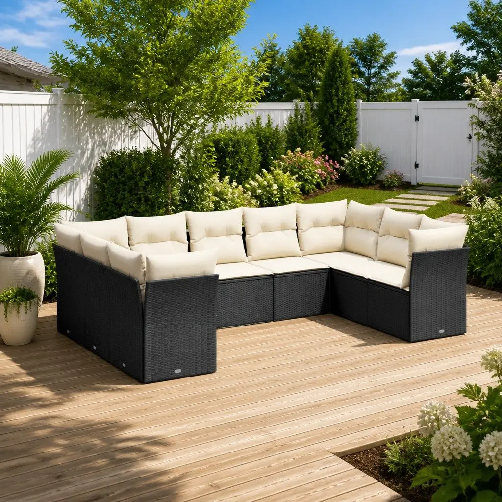 Garden Sofa Set Outdoor Furniture Patio Modular 9 Piece Black Poly Rattan
