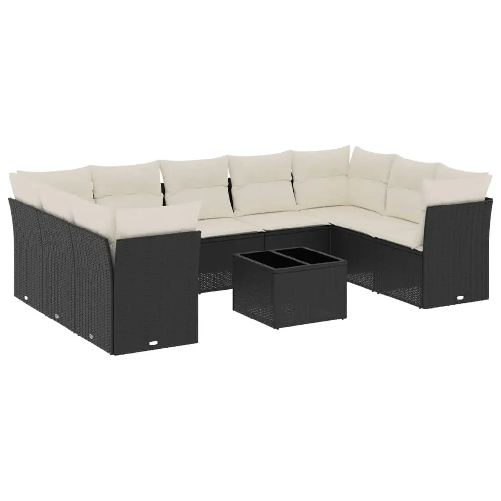 Garden Sofa Set Outdoor Patio Furniture 10 Piece Black Poly Rattan with Cushions