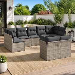 Garden Sofa Set 9 Piece Outdoor Furniture Grey Details