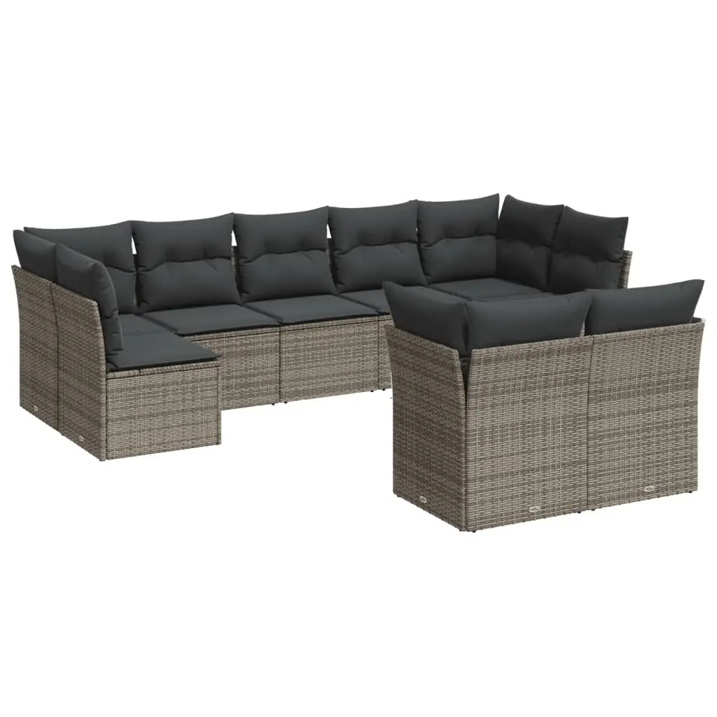 Garden Sofa Set 9 Piece Outdoor Furniture Patio Lounge Grey with Cushions