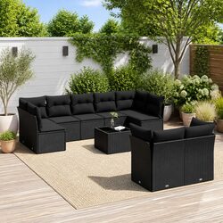 10-Piece Garden Sofa Set: Black Poly Rattan Furniture