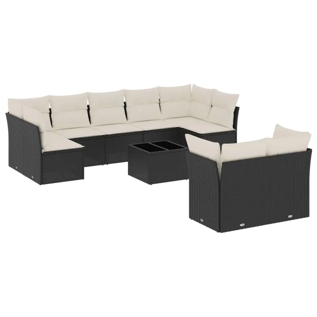Garden Sofa Set Outdoor Furniture Patio 10 Piece Black Poly Rattan Cushions