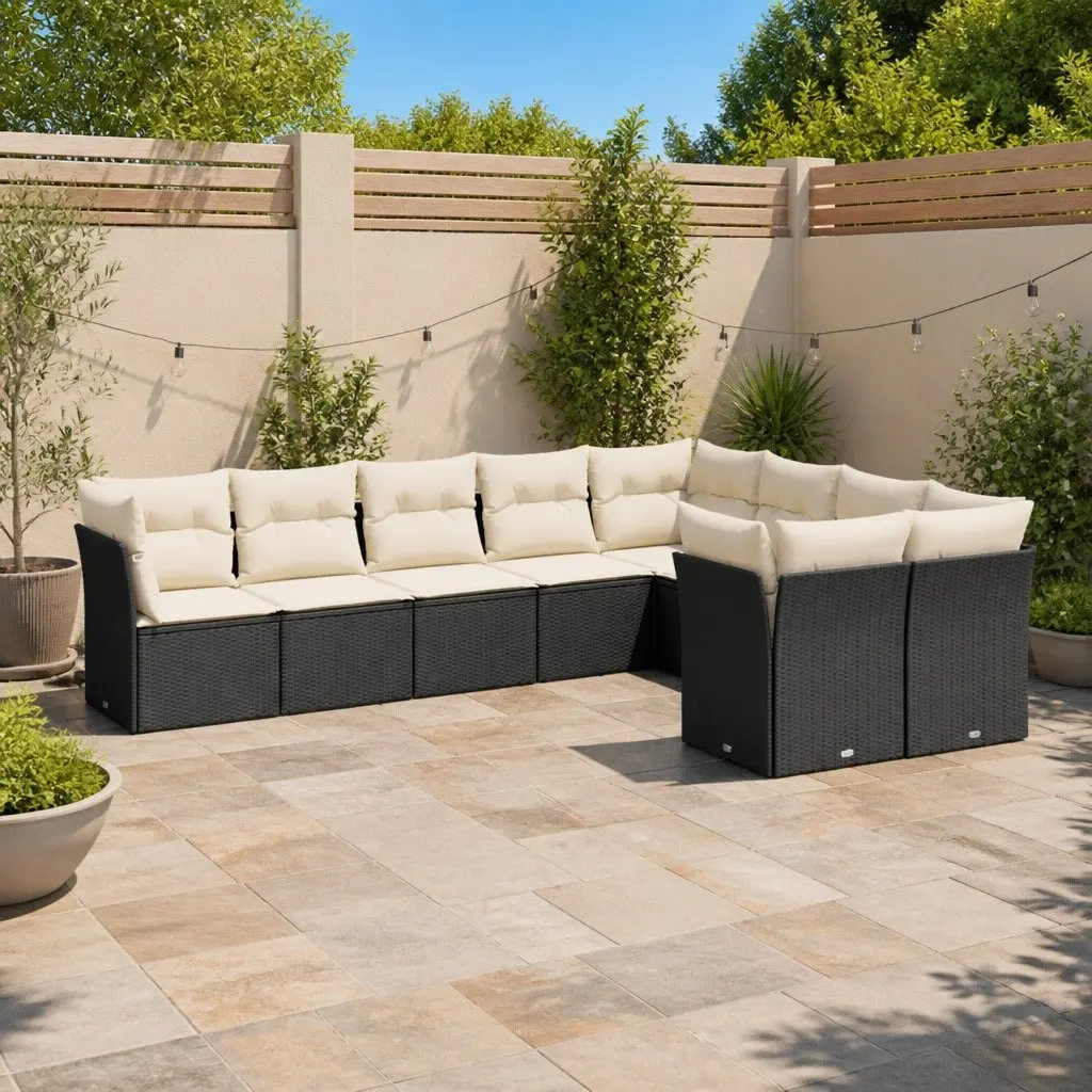9 Piece Black Rattan Garden Sofa Set