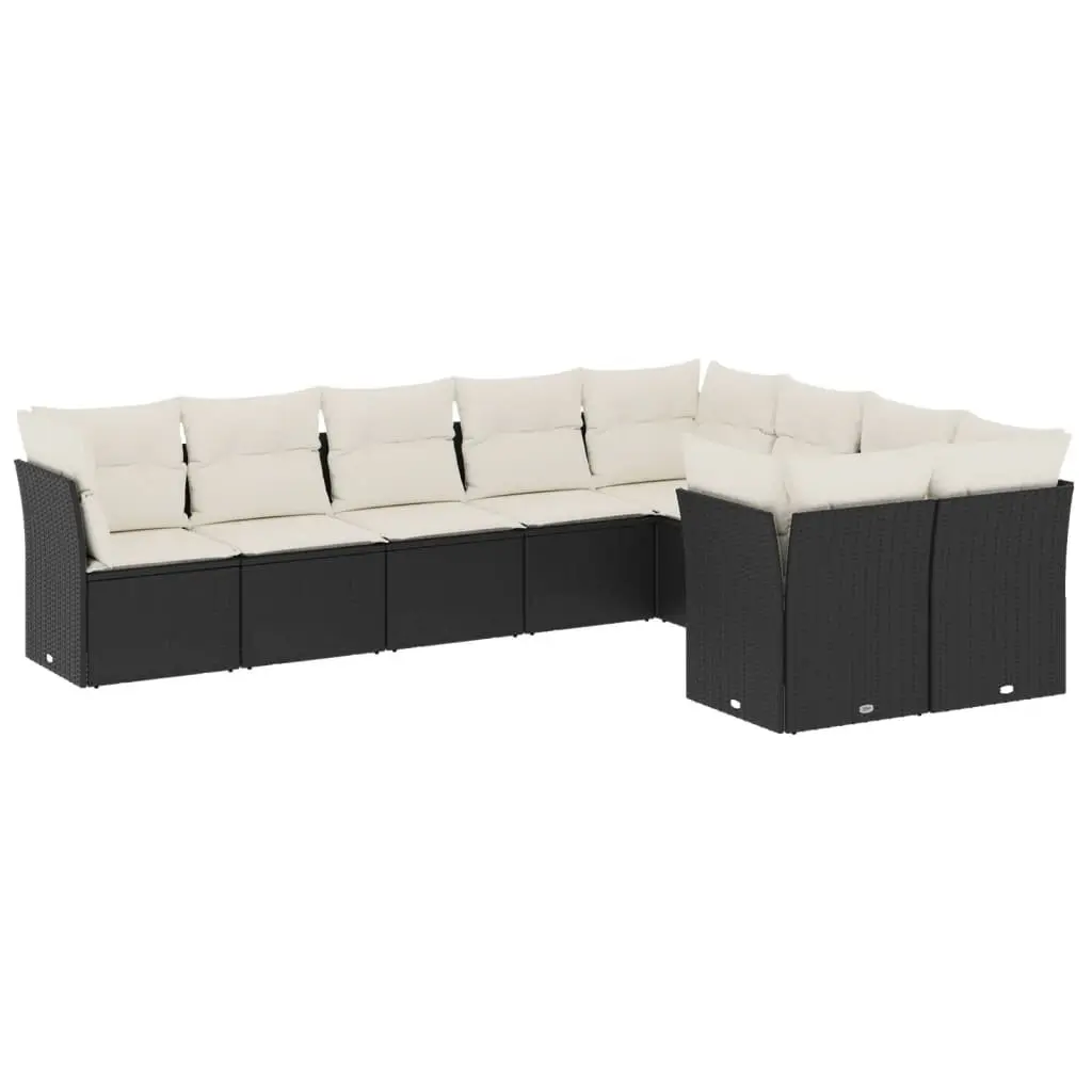 9 Piece Black Rattan Garden Sofa Set