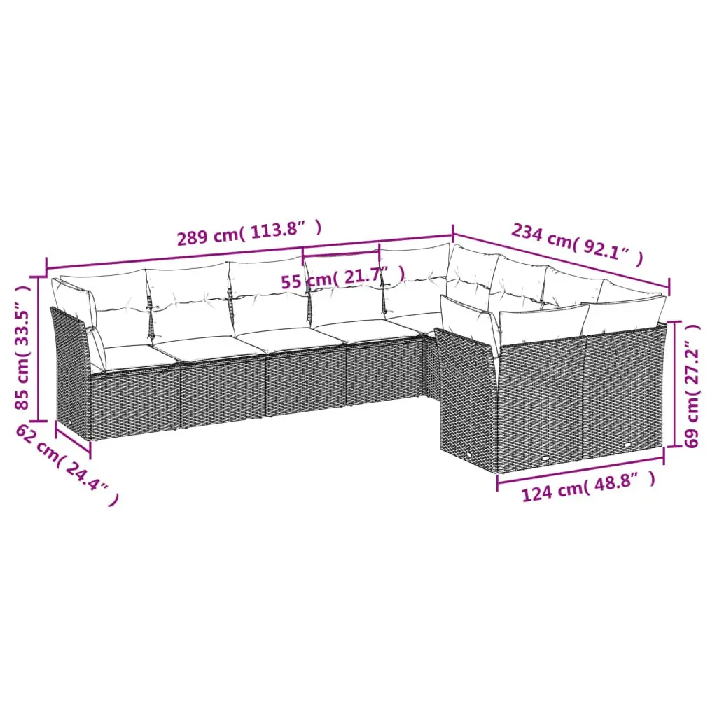 9 Piece Black Rattan Garden Sofa Set