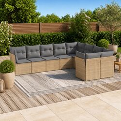 9 Piece Outdoor Sofa Set Specifications: Beige Rattan