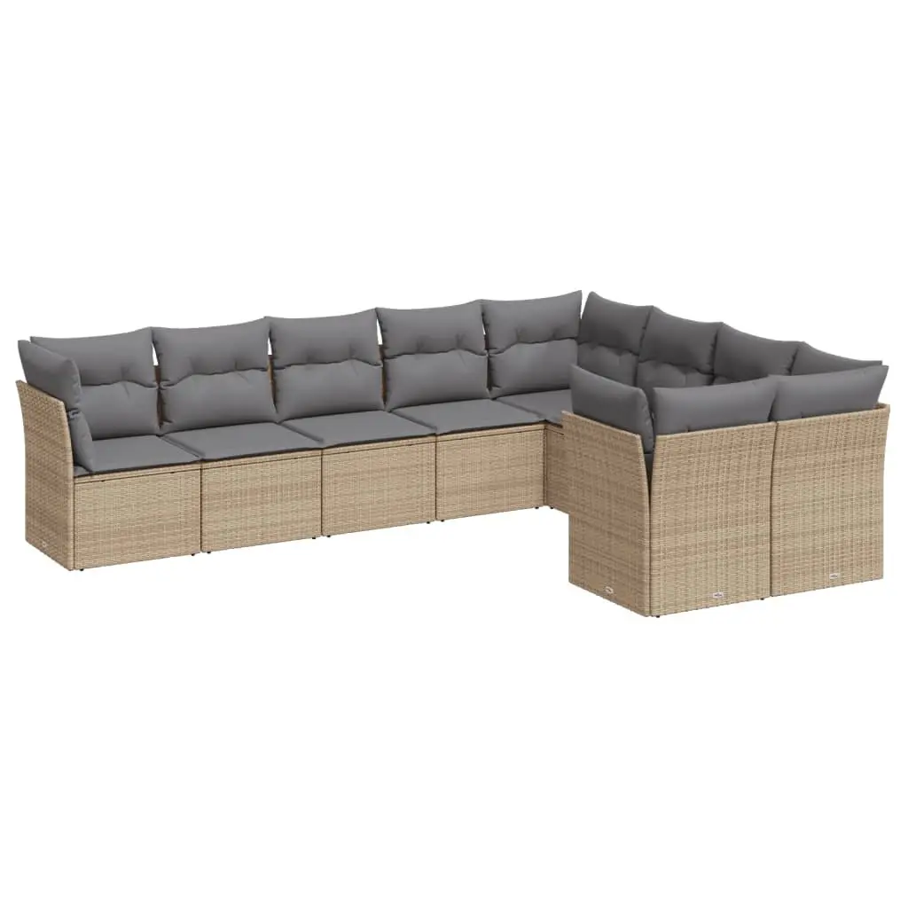 Outdoor Garden Sofa Set 9 Piece Patio Furniture with Cushions Beige Rattan