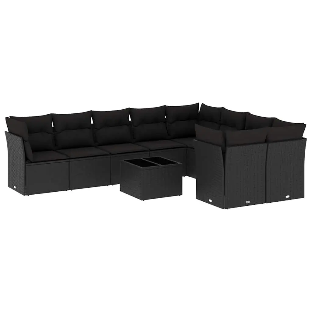 Garden Sofa Set 10 Piece Outdoor Patio Furniture Black Poly Rattan with Cushions
