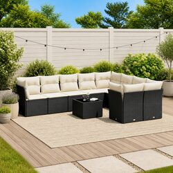 10-Piece Black Outdoor Furniture Sofa Set with Glass Table