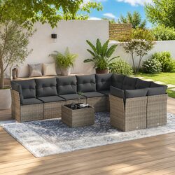 10-Piece Modular Garden Sofa Set in Grey Poly Rattan