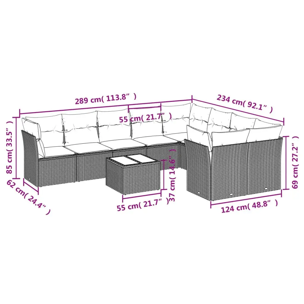 Garden Sofa Set Outdoor Furniture Grey Poly Rattan Modular Patio Lounge 10 Piece