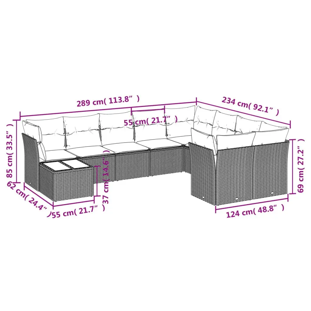 Garden Sofa Set 10 Piece Outdoor Furniture Black Poly Rattan Cushions Patio