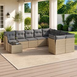 10 Piece Modular Sofa Set: PE Rattan & Glass Top