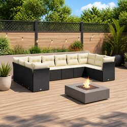 10-Piece Outdoor Sofa Set: Black PE Rattan Furniture