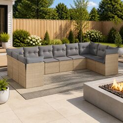 Garden Sofa Set Specifications: 10-Piece Outdoor Beige Set