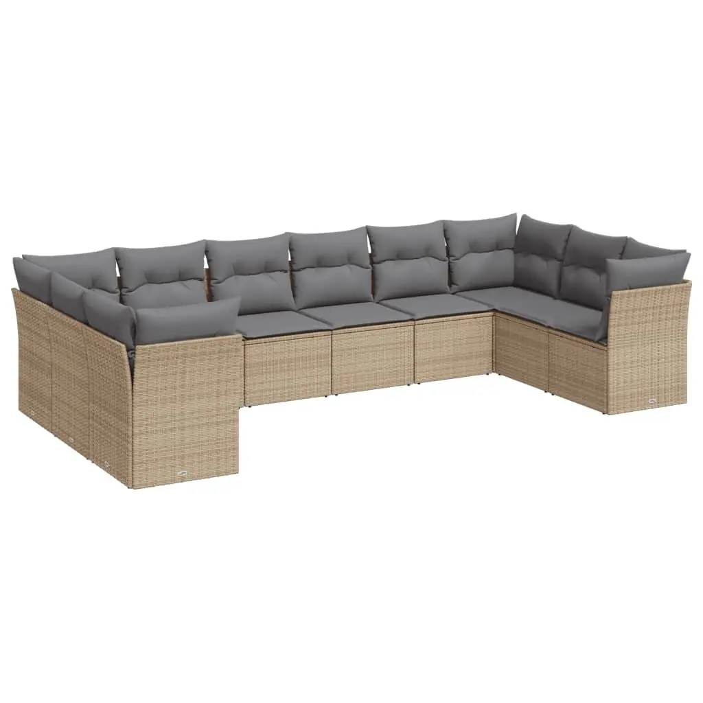Garden Sofa Set Outdoor Furniture 10 Piece Beige Poly Rattan Modular Patio
