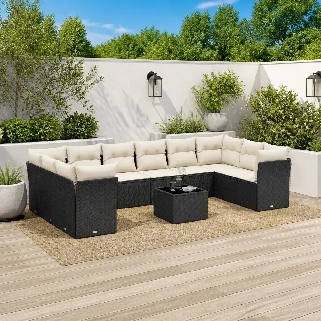 Garden Sofa Set Outdoor Furniture Patio Seating 11 Piece Black Poly Rattan