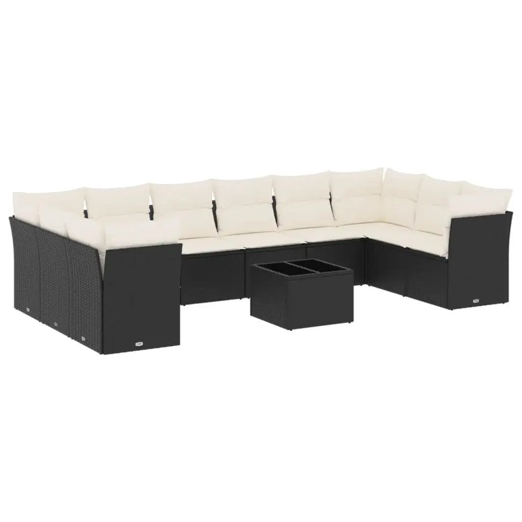 Garden Sofa Set Outdoor Furniture Patio Seating 11 Piece Black Poly Rattan