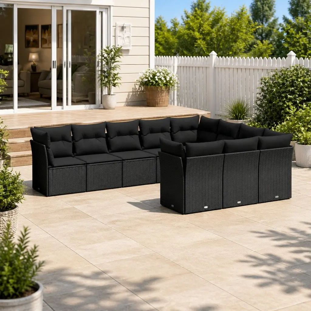 Garden Sofa Set Outdoor Furniture Patio Sectional 10 Piece Black