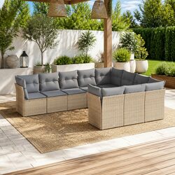 Garden Sofa Set 10 Piece Outdoor Furniture Patio Sectional Beige Cushions