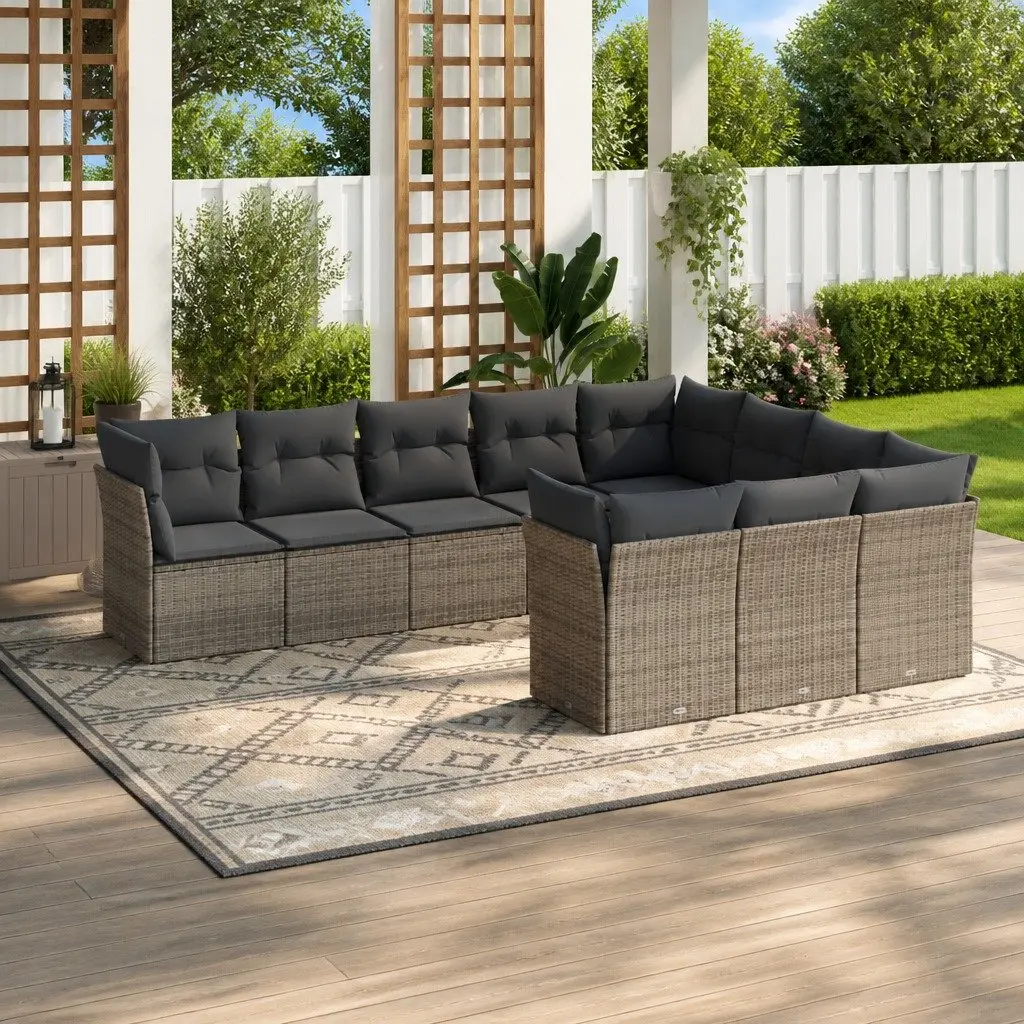10 Piece Outdoor Garden Sofa Set Modular Patio Furniture Grey Rattan