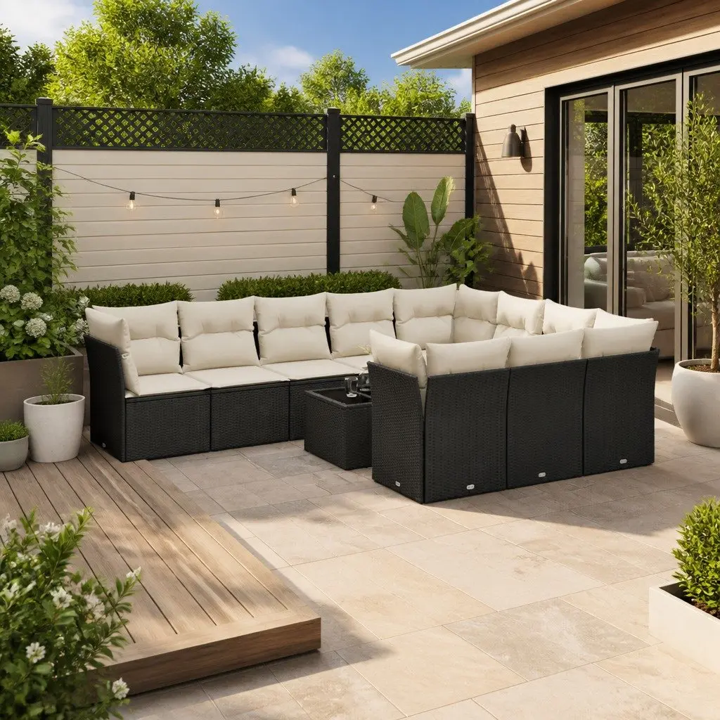 11-Piece Black Garden Sofa Set