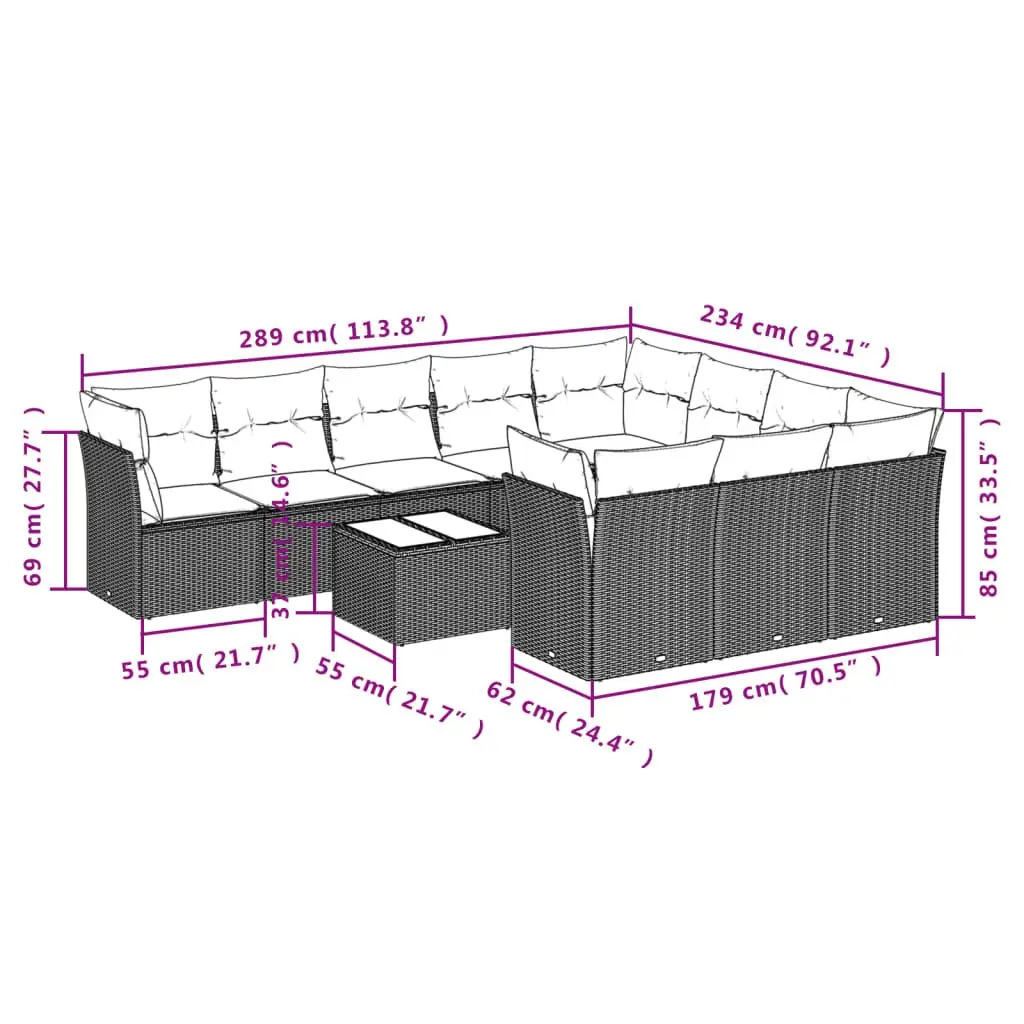11-Piece Black Garden Sofa Set