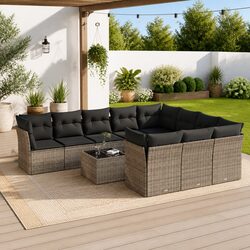 Garden Sofa Set: 11-Piece Grey Poly Rattan Details