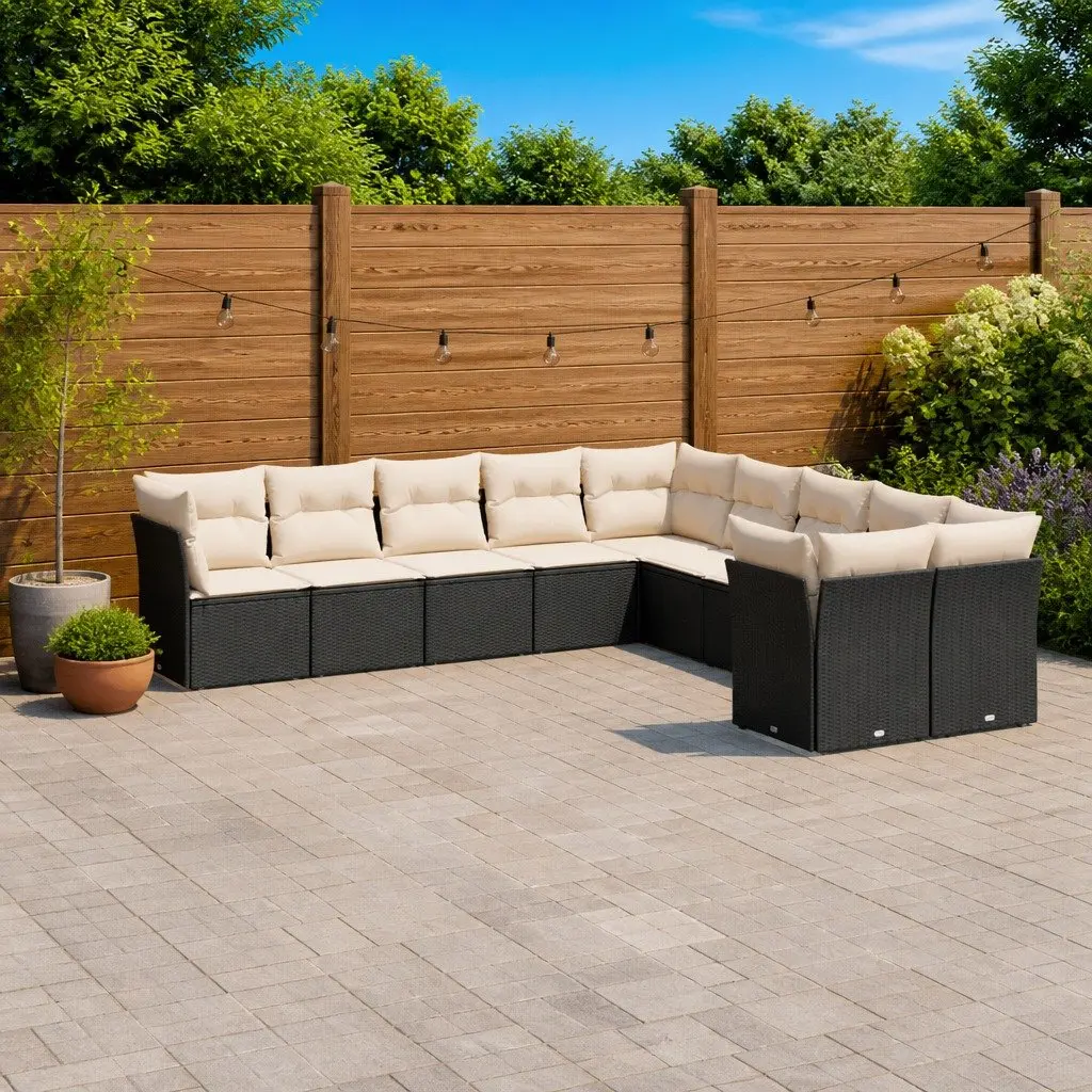 Garden Sofa Set Outdoor Furniture 10 Piece Black Poly Rattan