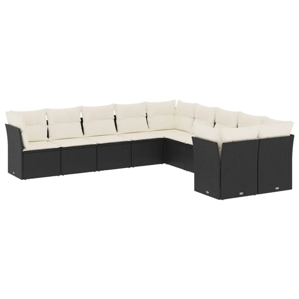 Garden Sofa Set Outdoor Furniture 10 Piece Black Poly Rattan