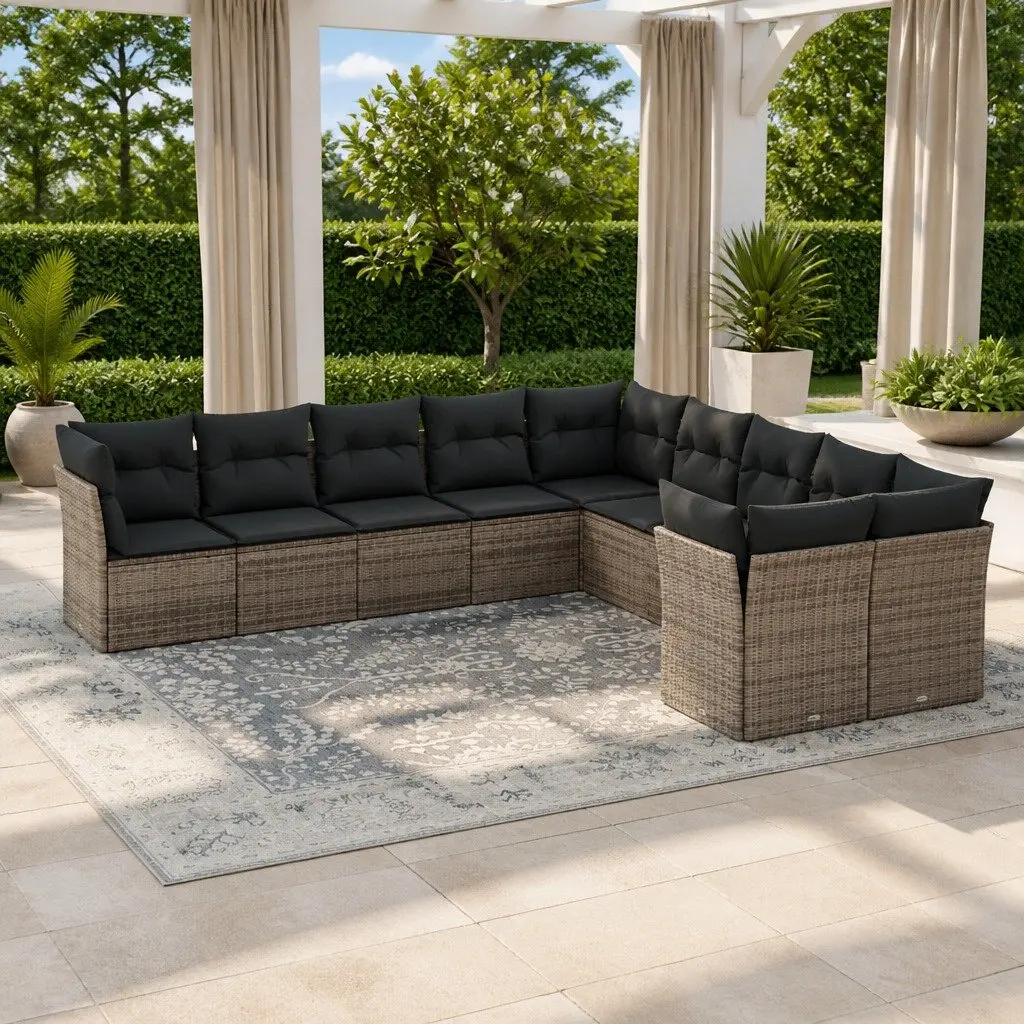 Garden Sofa Set Outdoor Furniture Grey 10 Piece Poly Rattan Patio Lounge