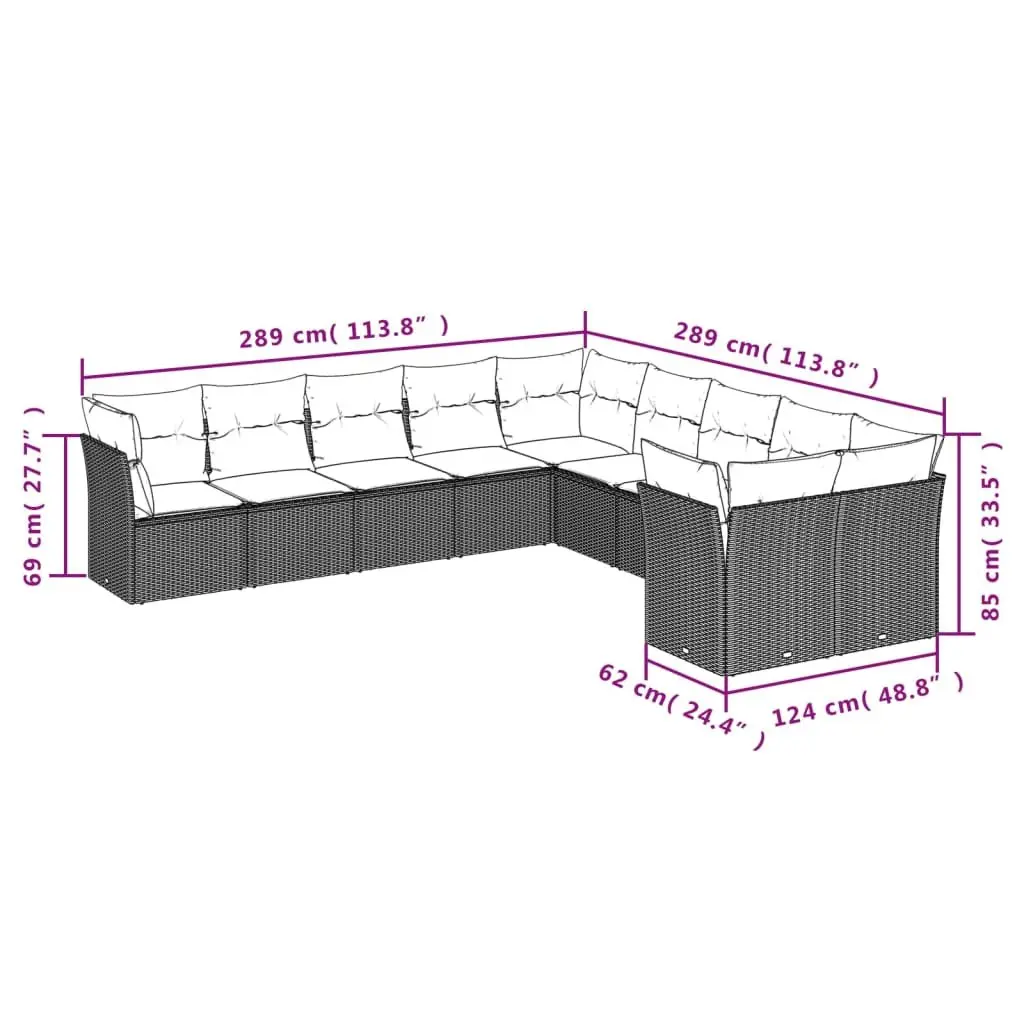 Garden Sofa Set Outdoor Furniture Grey 10 Piece Poly Rattan Patio Lounge