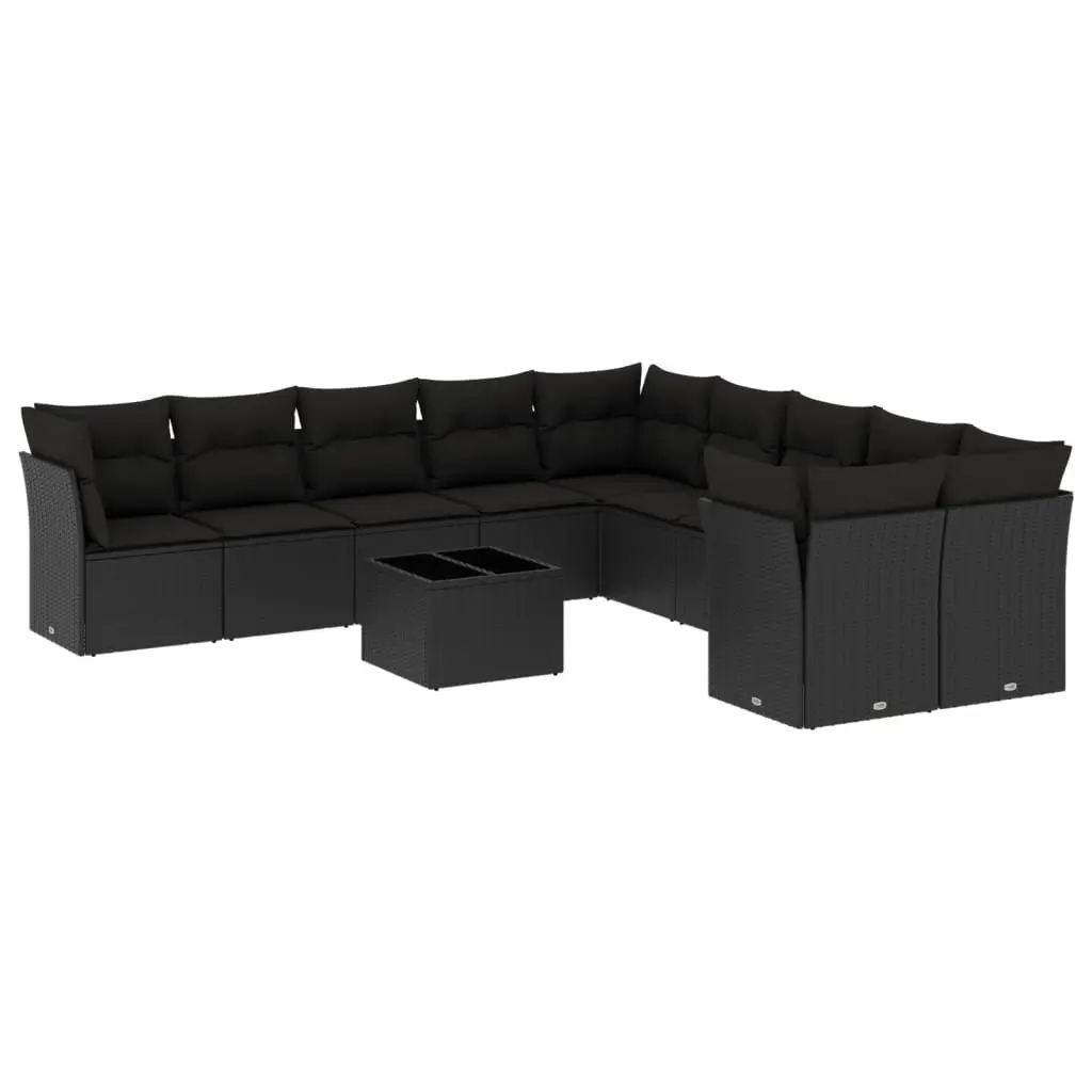 11-Piece Black Poly Rattan Sofa Set