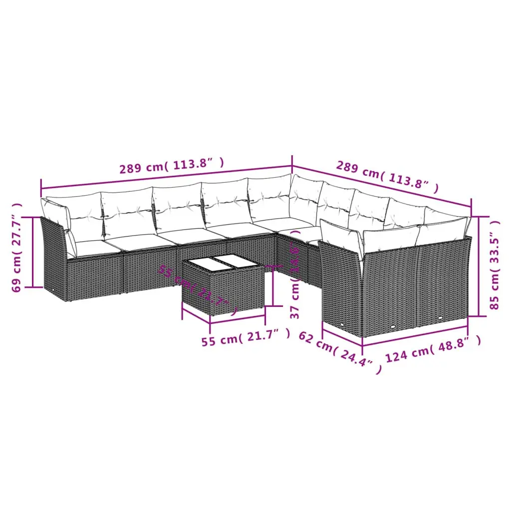 11-Piece Black Poly Rattan Sofa Set
