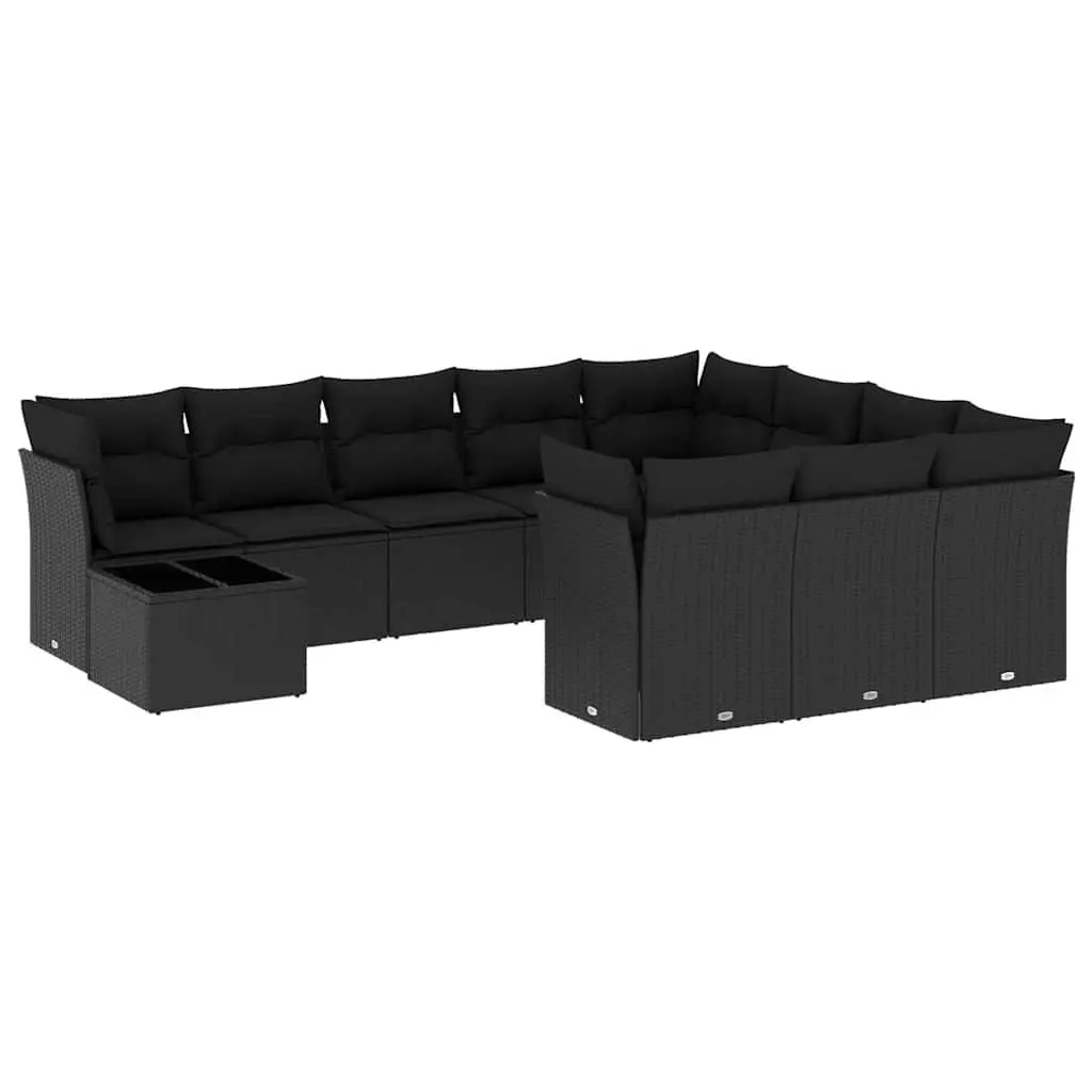 Garden Sofa Set 11 Piece Outdoor Furniture Black Poly Rattan for Patio and Garden