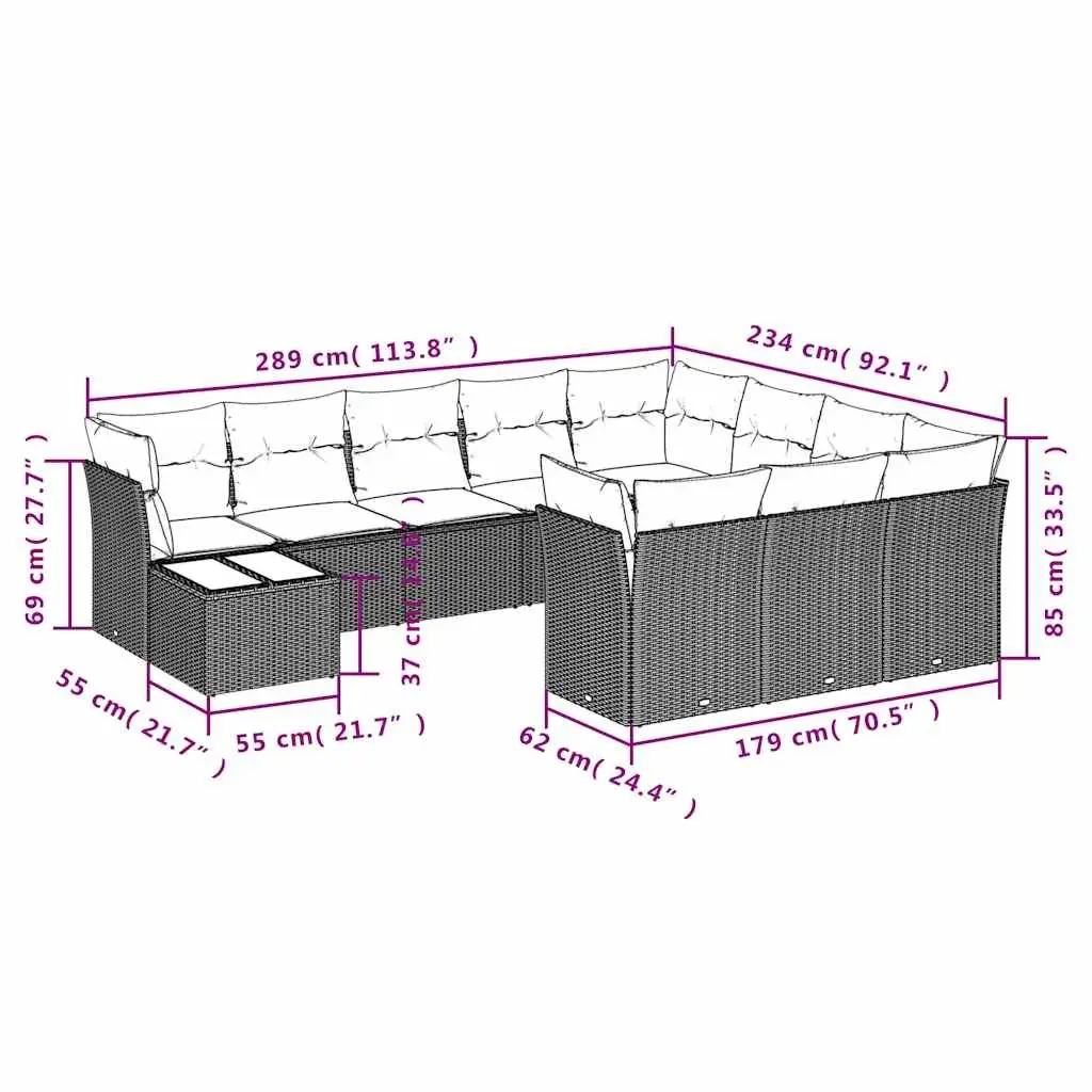 Garden Sofa Set 11 Piece Outdoor Furniture Black Poly Rattan for Patio and Garden
