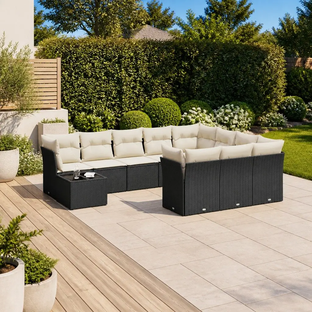 Garden Sofa Set 11 Piece Outdoor Furniture Black Poly Rattan Modular Patio