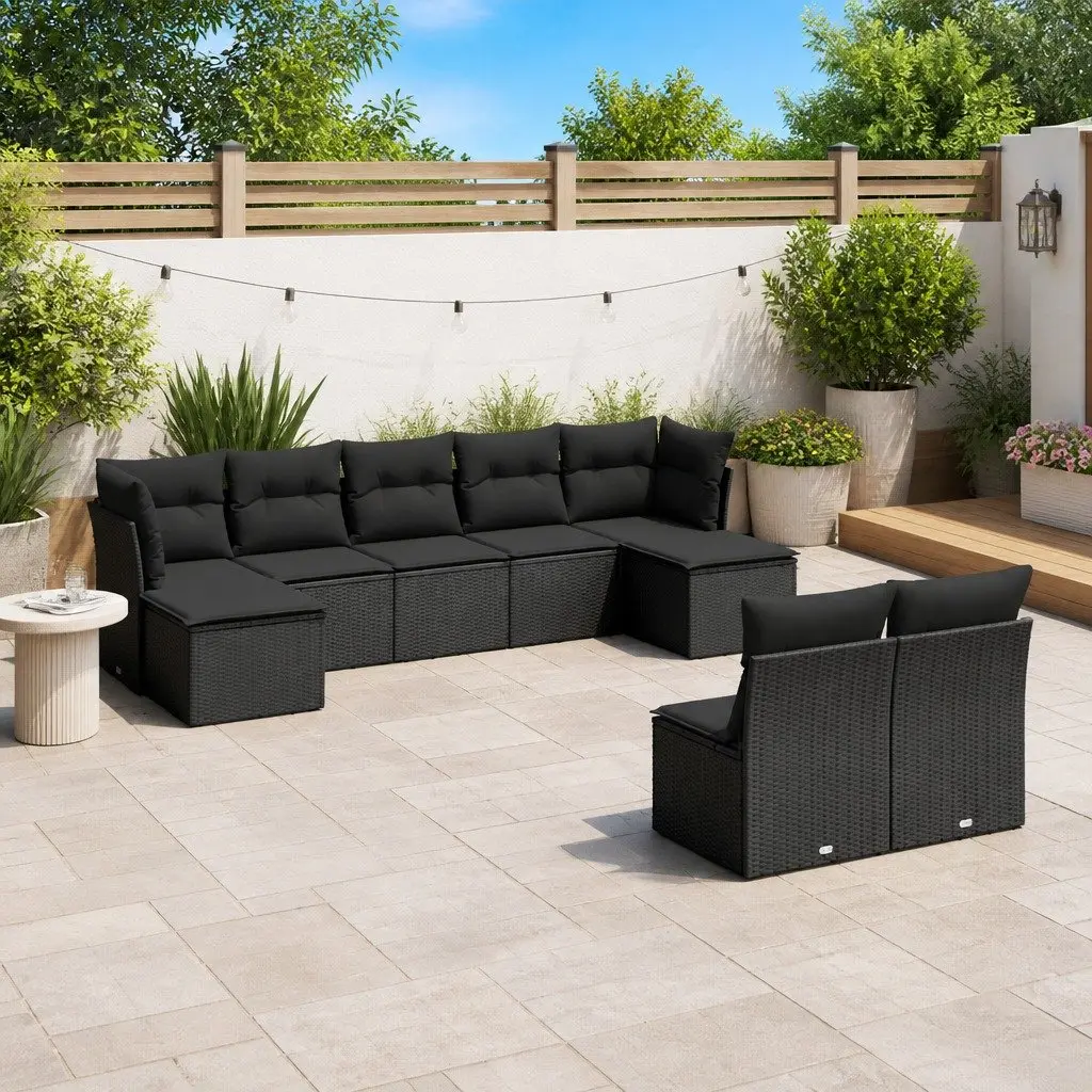 Garden Sofa Set 9 Piece Outdoor Furniture Patio Lounge Rattan Modular Black