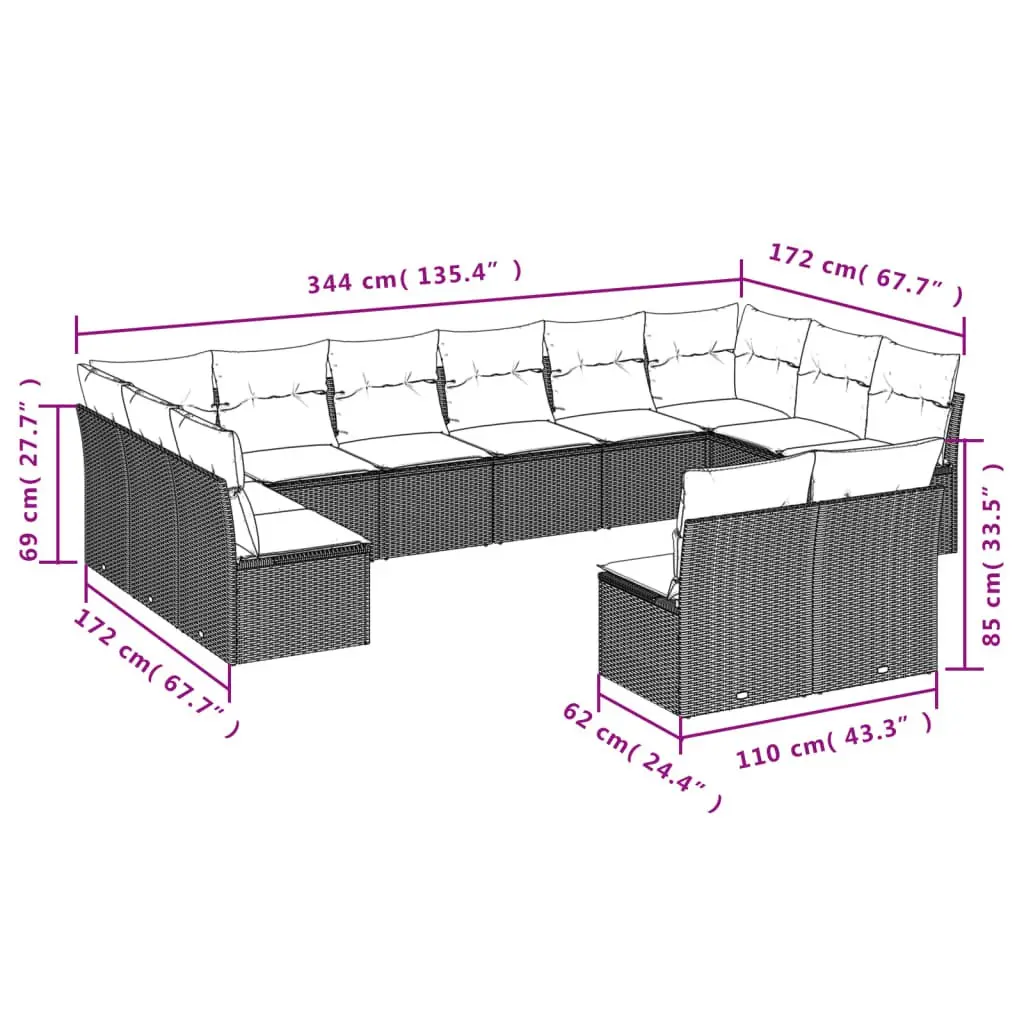 Garden Sofa Set Outdoor Furniture Patio Seating 9 Piece Black