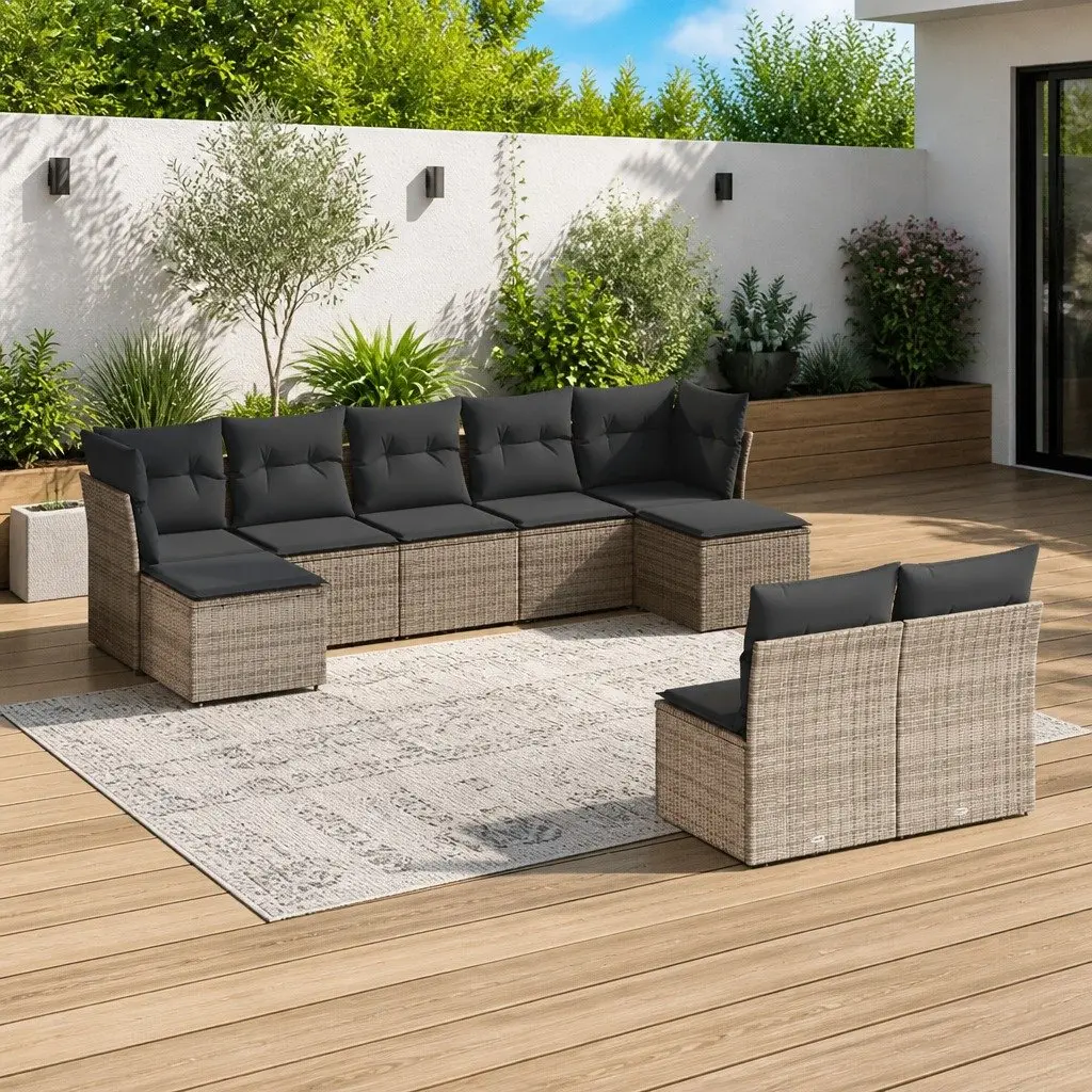 9-Piece Grey Rattan Garden Sofa Set