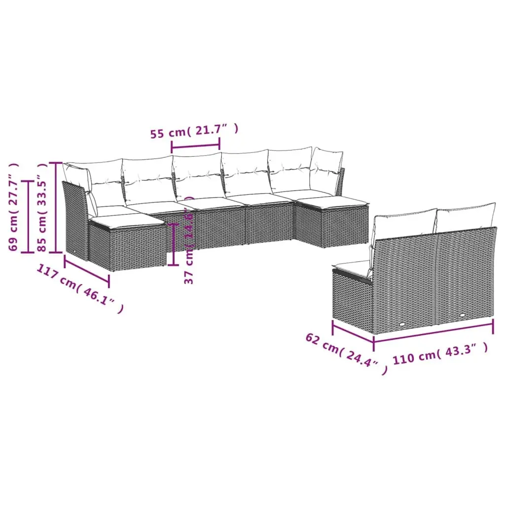 9-Piece Grey Rattan Garden Sofa Set