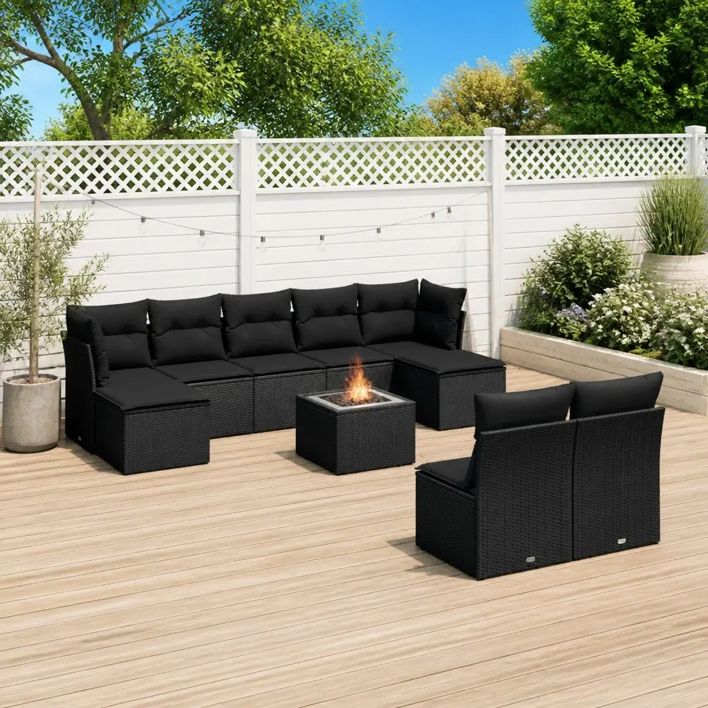 Garden Sofa Set Outdoor Furniture Modular 10 Piece Black Poly Rattan