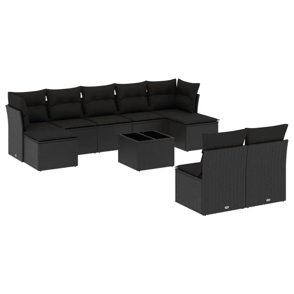 Garden Sofa Set Outdoor Furniture Modular 10 Piece Black Poly Rattan
